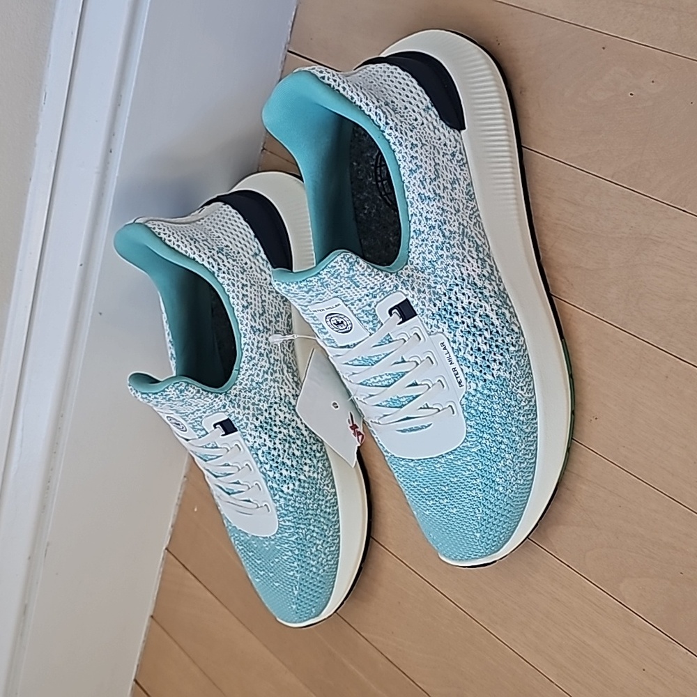 Peter Millar Aqua Blue & White Knit Sneakers